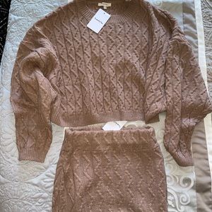 Taupe Tan 2 piece Sweater & Mini Skirt Set S/M